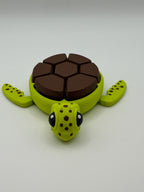 A green and brown shelled fidget clicker turtle.